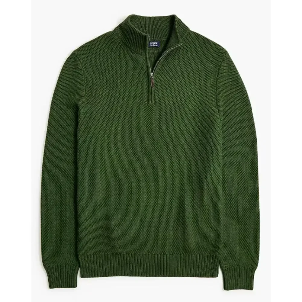 J.CREW 100% Cotton Honeycomb Waffle Knit Quarter-Zip Sweater Green Men's XL